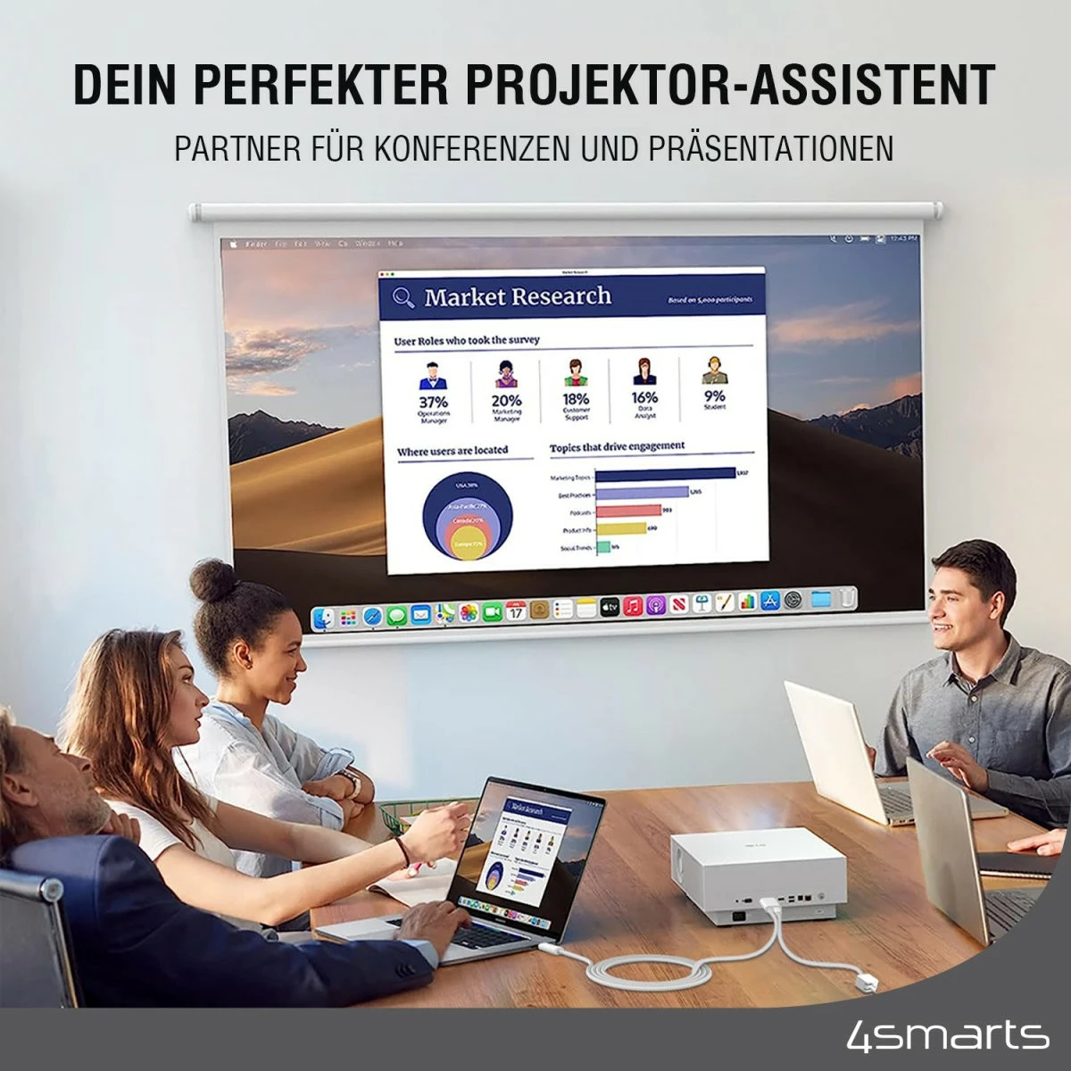 Kabllo USB-C në HDMI 4smarts 540957, 2 m, e bardhë