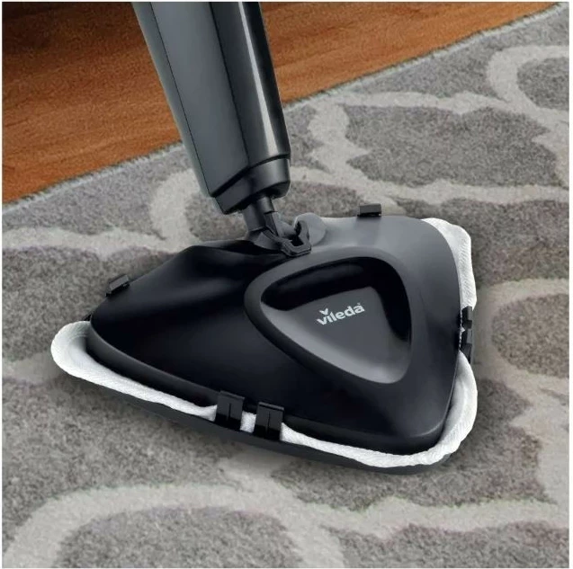 Mop me avull Vileda Steam Plus, i zi, me 2 mbulesa mikrofibre dhe aksesor për tapet