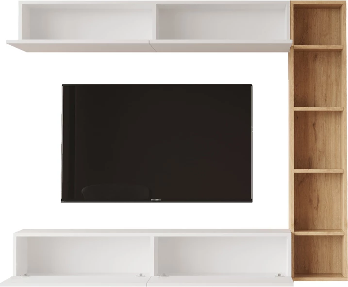 Set për dhomë ndeje i montuar në mur, ngjyrë natyrale-bardhë,, 169.10x25.8x143.5cm