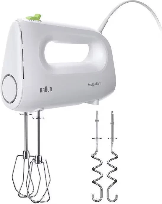 Mikser dore Braun HM1110WH 450 W, 4 shpejtësi + turbo, 2 rrahëse & 2 grepa, i bardhë