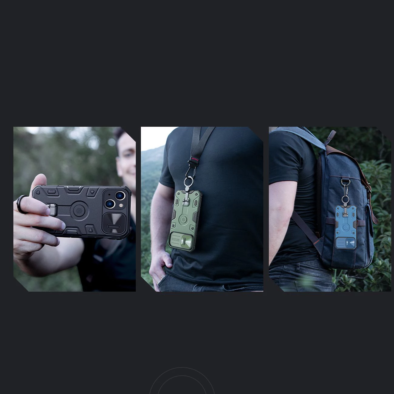 Mbështjellës Nillkin CamShield Armor Pro për iPhone 14 Plus, me kapak kamere, mbajtëse gishti dhe stand, Blu