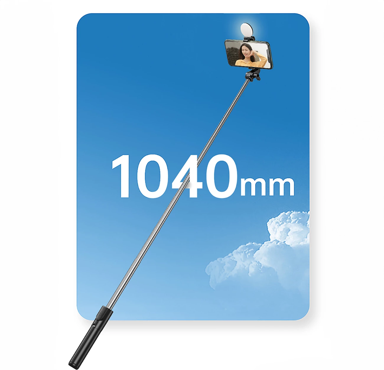 Selfie stick Hurtel WH1YXS tripod teleskopik 1m me llambë LED, mbajtëse telefoni, e zezë