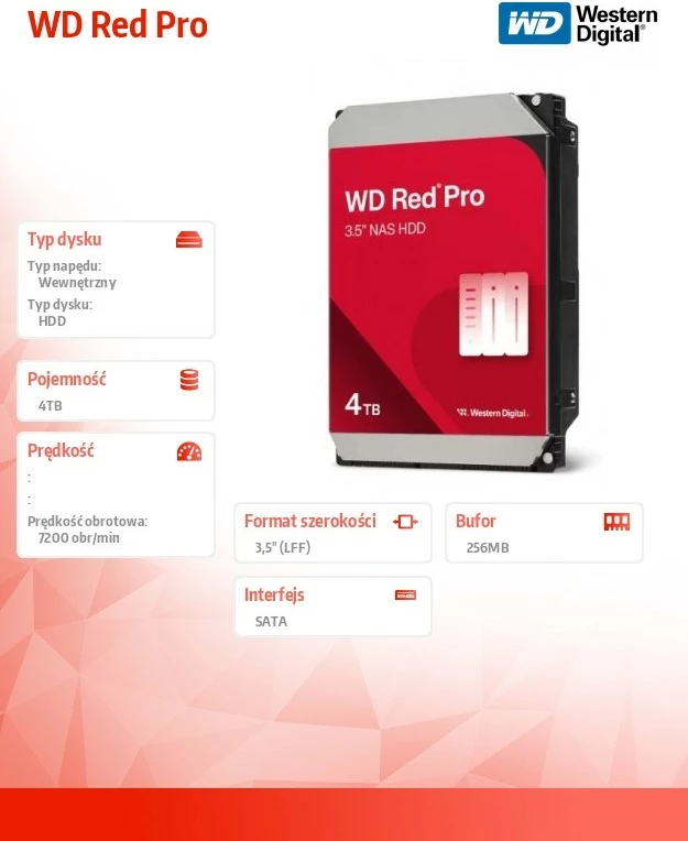HDD i brendshëm Western Digital WD Red Pro 4TB, 3.5 inç, SATA, i kuq