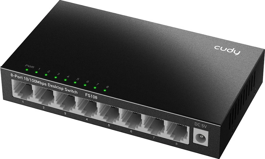 Switch Cudy FS108, 8 porte, Fast Ethernet, kasë metalike, i zi