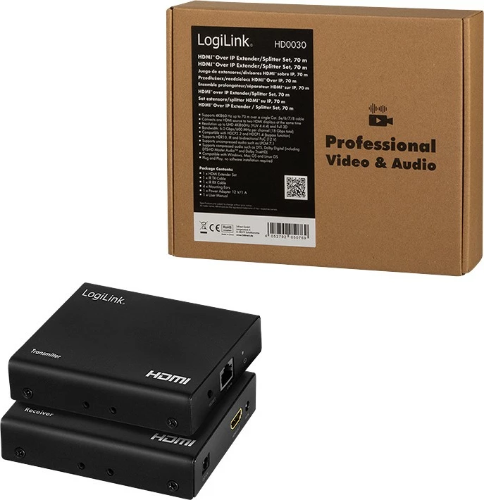 HDMI Extender/Splitter LogiLink set 1x2 porta, 70m, i zi