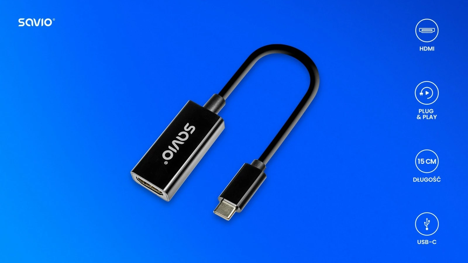 Adapter USB-C në HDMI Savio AK-79, 4K, 30Hz, 15cm, i zi