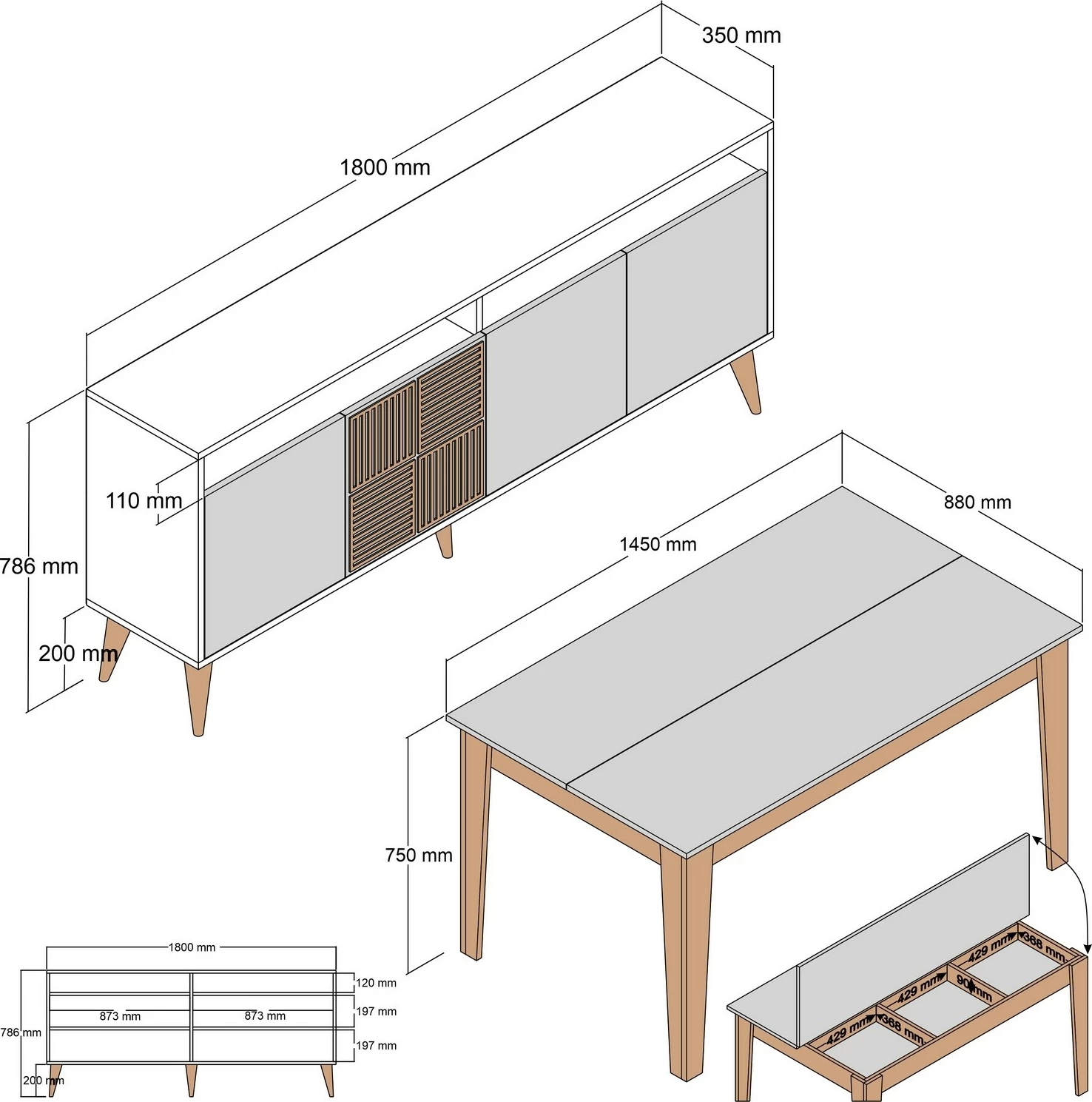 Set mobiljesh për dhomë dite, Milan 523, ngjyrë arre dhe e bardhë