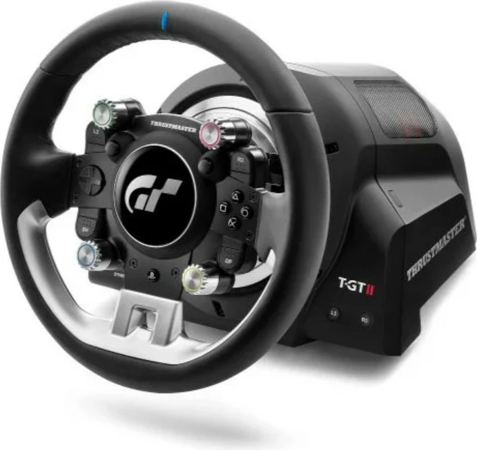 Timon garash Thrustmaster T-GT II, GT Wheel + Base, për PS5/PS4/PC, Force Feedback 40W, USB/Bluetooth, pack pa pedale, i zi