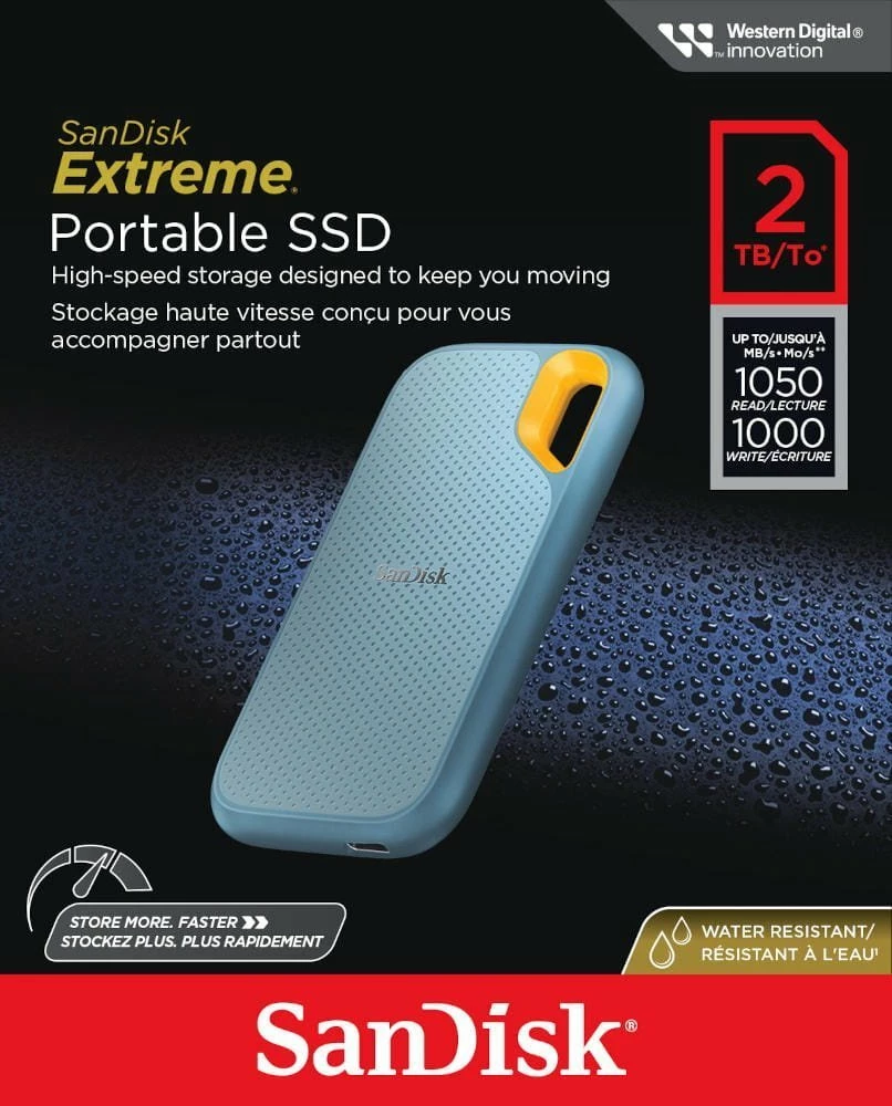 SSD ekstern SanDisk Extreme Portable V2 SDSSDE61-2T00-G25B 2TB USB-C, blu-verdhë