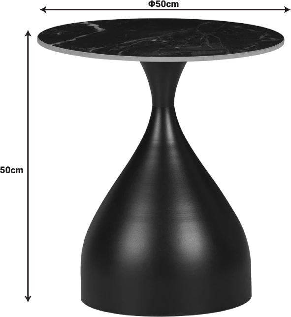 Tavolinë anësore Kirkene, ngjyrë mermeri të bardhë, gur i sinteruar dhe metal i bardhë, D50x50cm