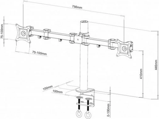Mbajtës tavoline për monitorë Techly 301740, për 2 ekrane 13-27 inç, i zi