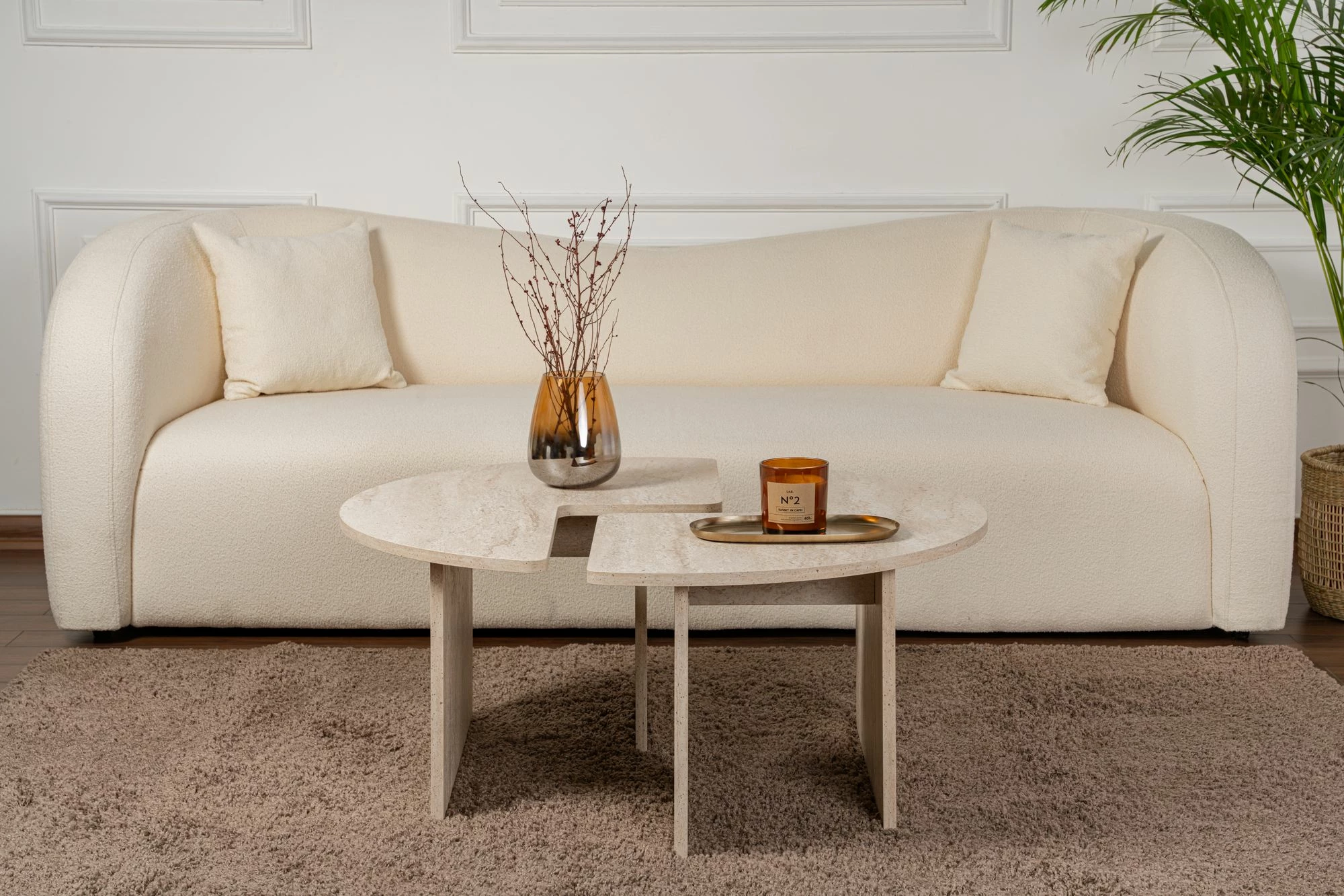 Tavolinë kafeje Nordure, Moira, ngjyrë travertin