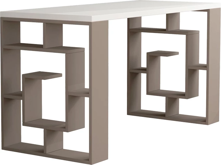 Tavolinë pune Labirent, e bardhë-moka, 140x60x75cm