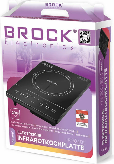 Pllakë gatimi infra të kuqe Brock HPI 5001 BK 2000W touch/LED 280×360 mm e zezë