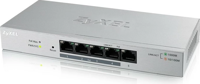 Switch SMART Zyxel GS1200-5HPV2, 5xGigabit, 4xPoE, Desktop, Argjend