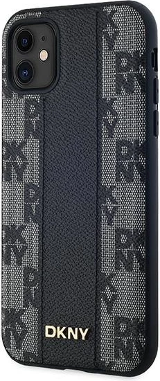 Mbështjellës DKNY Leather Checkered Mono Pattern MagSafe për iPhone 11/XR, i zi