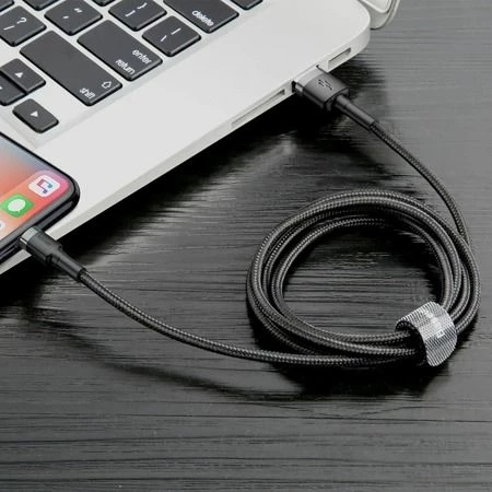 Kabllo USB-A në Lightning Baseus 3 m, USB 2.0, 2A, najlon e thurur, zi-gri