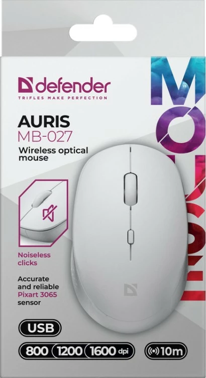 Maus wireless Defender Auris MB-027, 800/1200/1600 DPI, i bardhë