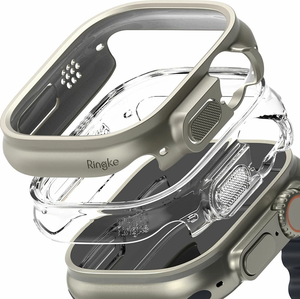 Mbështjellës Ringke Slim për Apple Watch Ultra 49mm, 2 copë, Transparent & Titanium