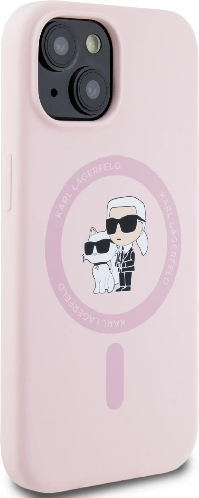 Mbështjellës Karl Lagerfeld Silicone Karl&Choupette MagSafe për iPhone 15 Plus, Rozë