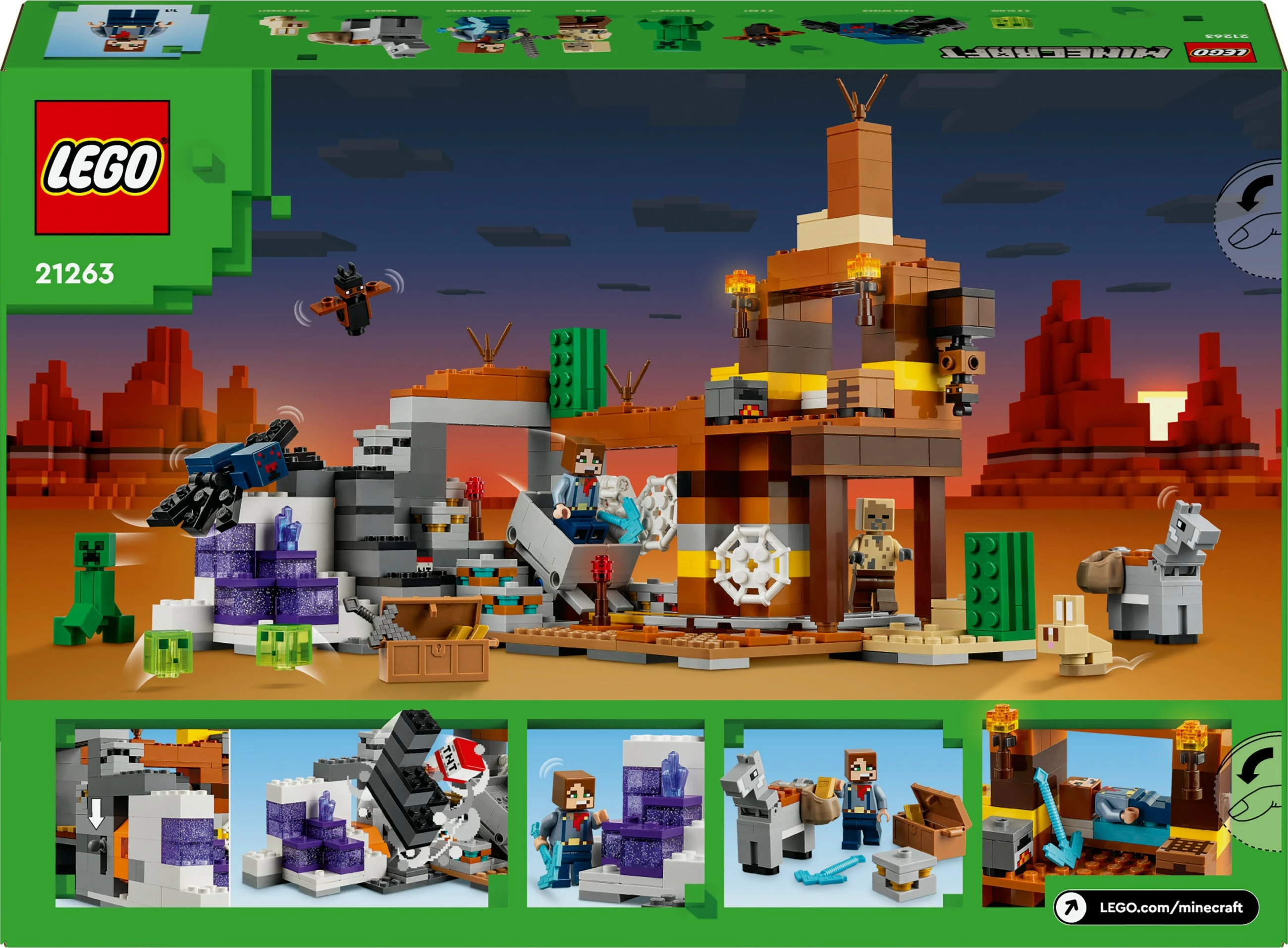 Set ndërtimi LEGO Minecraft 21263 The Badlands Mineshaft, shumëngjyrësh