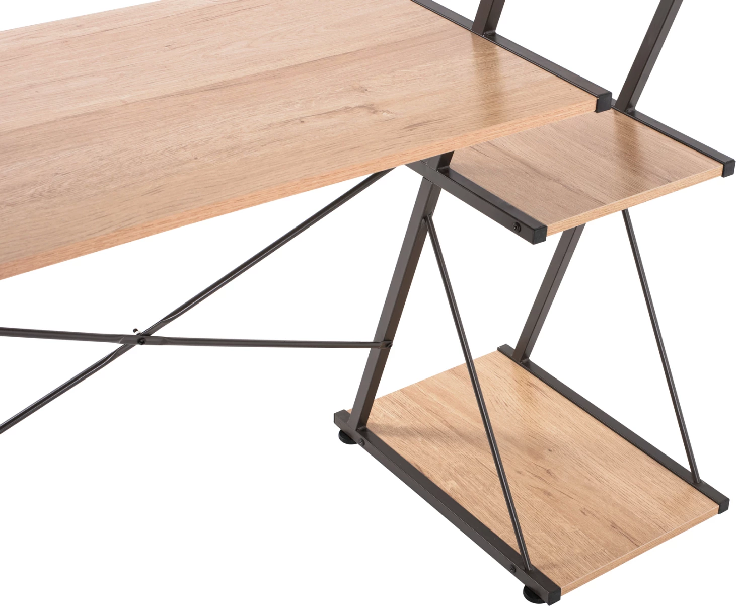 Tavolinë zyre FH9317, ngjyrë metalike e zezë me sipërfaqe tavoline MDF ngjyrë lisi, 116x48x89.5 cm