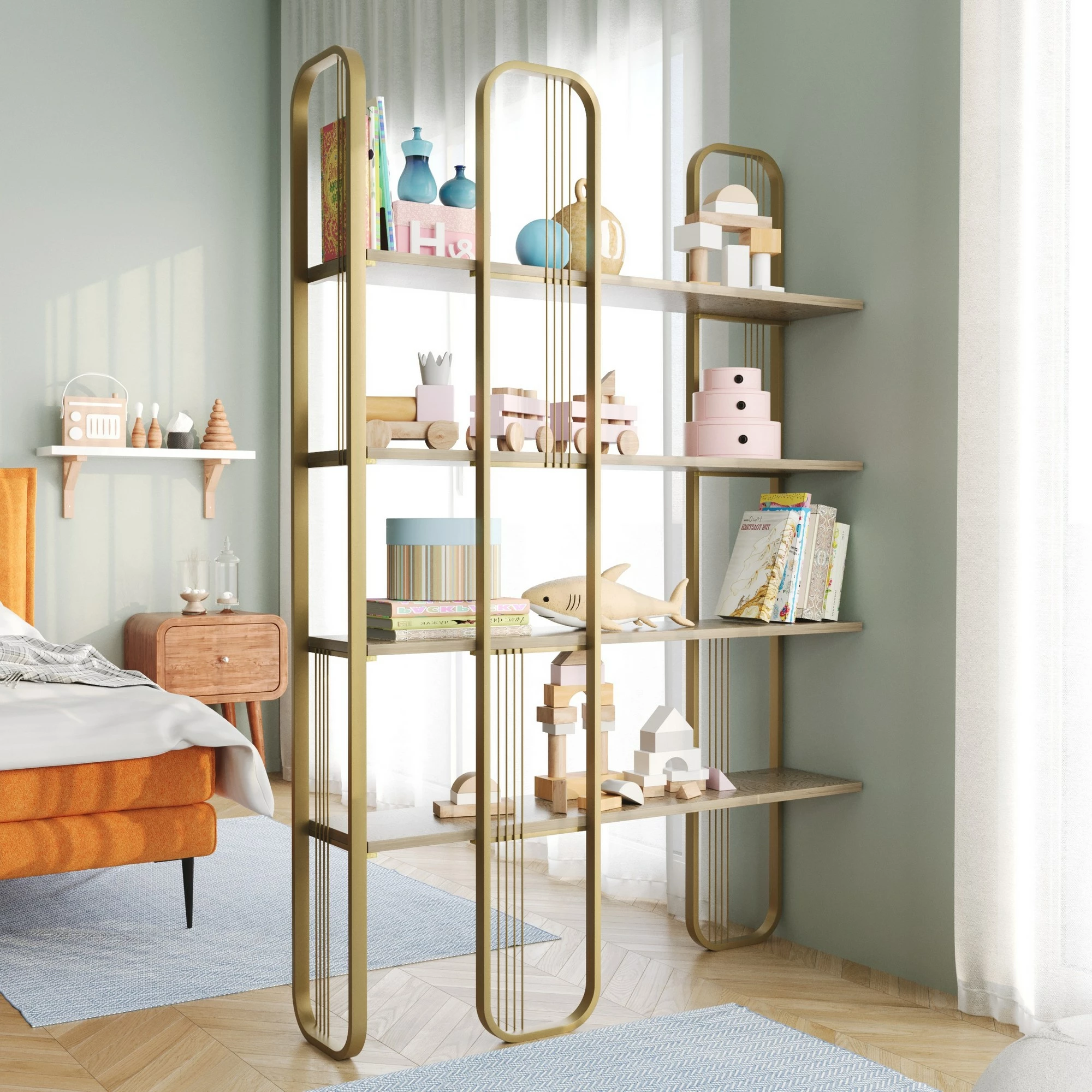 Raft librash Hanah Home, ngjyrë e verdhë, stil barok glam, 124x182x26cm