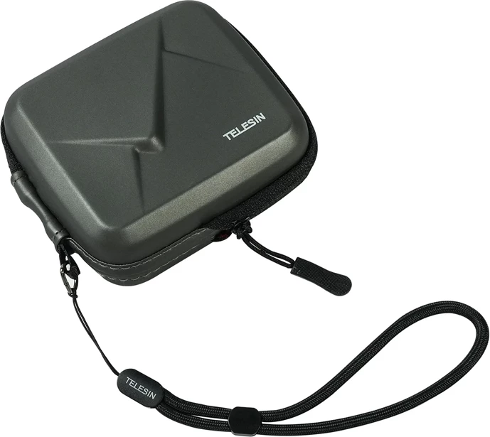 Kuti mbrojtëse për kamera sportive, Telesin S6-PRC-07, PU rezistent ndaj lagështisë, xhep rrjete me zinxhir, rrip dore, 123×92×45 mm