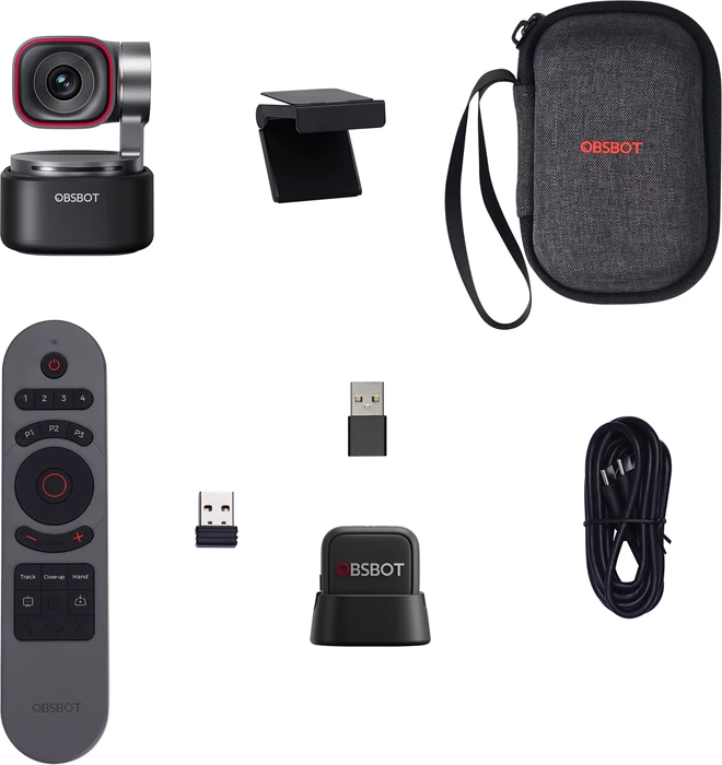Webkamerë OBSBOT Tiny 3 4K, AI tracking, gimbal 2-aksësh, me remote dhe mikrofon (MIC Combo), e zezë