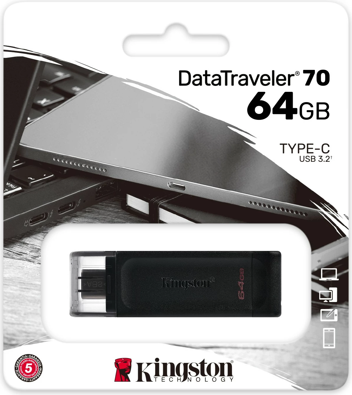 USB Kingston DataTraveler 70 64GB, USB-C, 3.2 Gen 1, e zezë