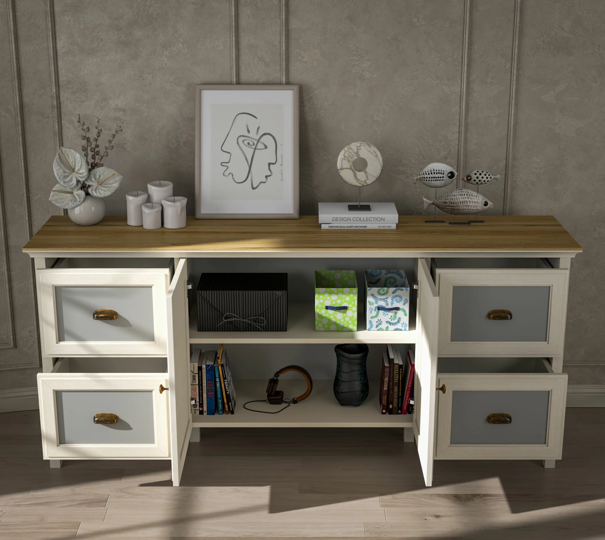 Konsol Skye Decor, krem, lis, gri, FRN-21010