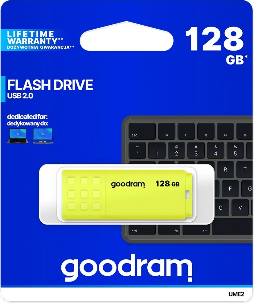 USB Flash Drive Goodram UME2, 128GB, USB Type-A 2.0, E verdhë