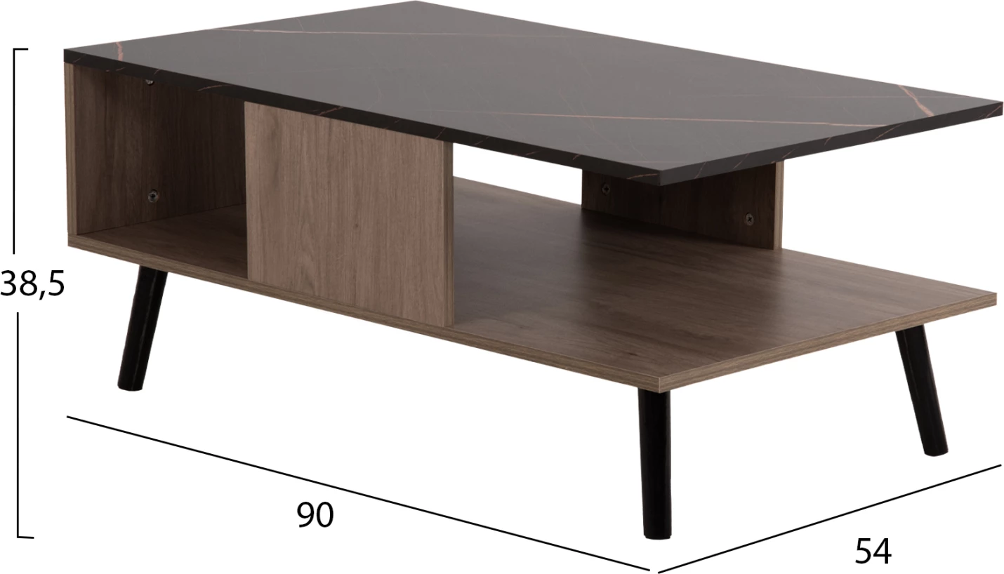 Tavolinë kafeje me rafte GUNNEZ FH9036.21 ngjyrë arre-mermer i zi 90x54x38.5H cm