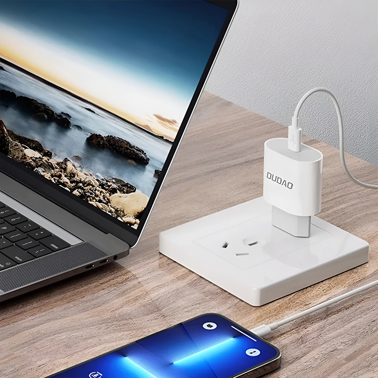 Karikues muri Dudao A14EUC me kabllo USB-C, 20W, Bardhë