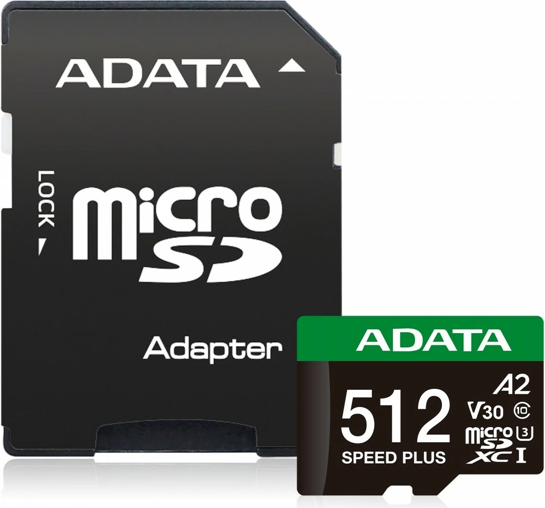 Kartelë memorie microSD Adata Speed Plus 512GB me adapter, SDXC, UHS-I, A2, V30, e zezë