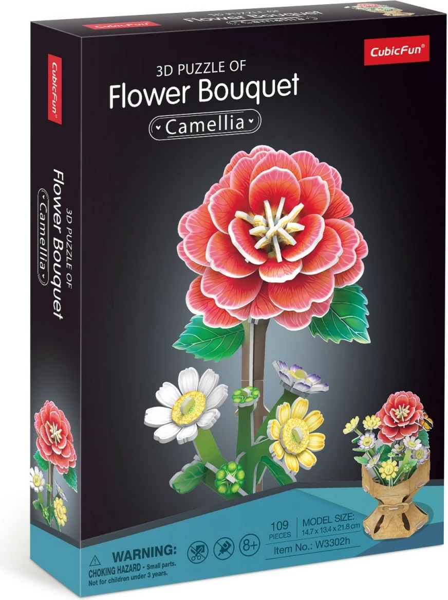Puzzle 3D buqetë lulesh Cubic Fun Camellias, 109 pjesë