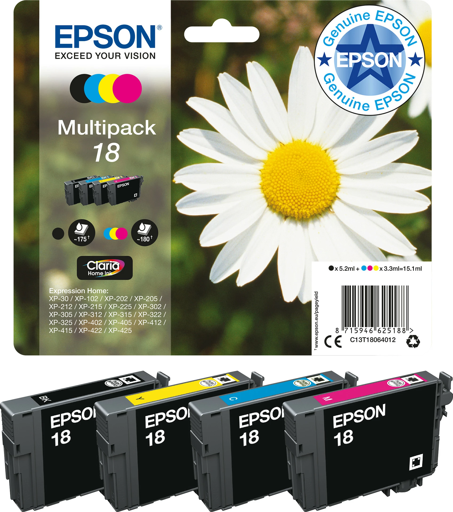Toner Epson Daisy Singlepack Cyan 18 Claria Home Ink, 3.3 ml