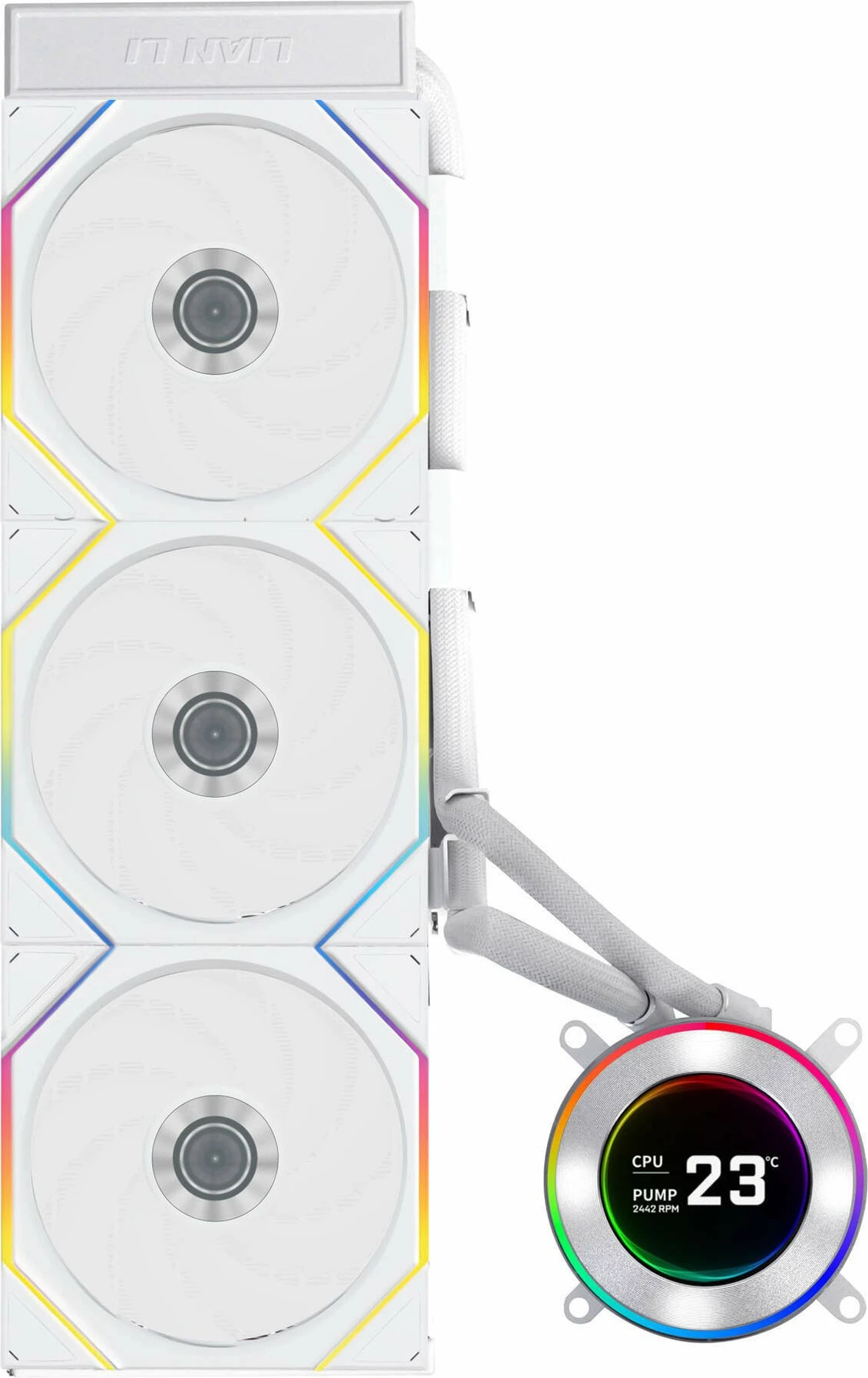 Ftohës uji AIO për CPU Lian Li Hydroshift II LCD-C 360TL (GHS2LCD36TW) 360mm, ekran LCD 2.1\", ARGB, 3x120mm, i bardhë