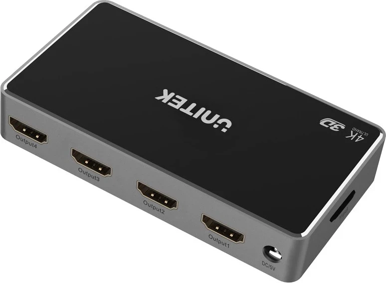 Ndajësi HDMI Unitek, 1 në - 4 jashtë, i zi-argjendtë