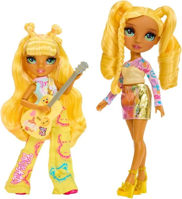 Kukull Rainbow High Jr High Sunny, 23 cm, me kitarë dhe aksesorë, e verdhë