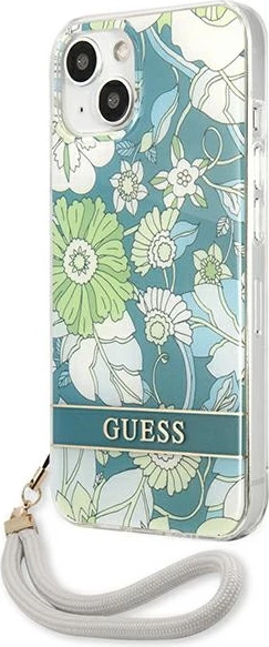 Mbështjellës Guess GUHCP13SHFLSN për iPhone 13 mini 5.4", Flower Strap, Gjelbër