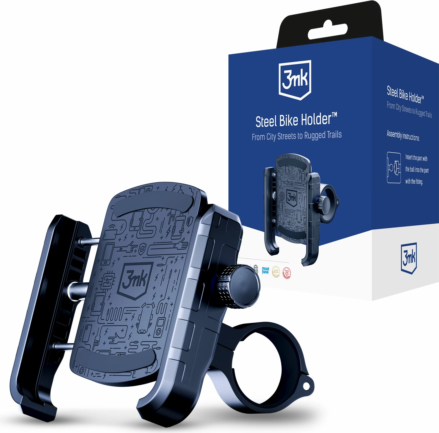 Mbajtës telefoni për biçikletë 3mk Steel Bike Holder, i zi