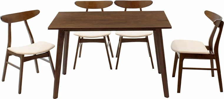 Tavolinë me karrige Benson - Orlean, 5 copë, 120x80x75cm, dru arre - pëlhurë bezhë