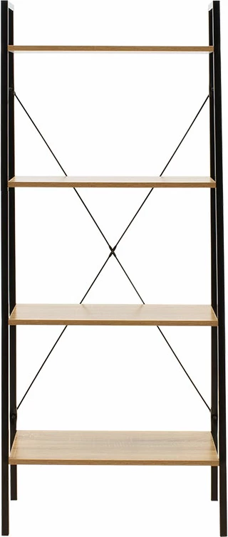 Raft librash Ramon, ngjyrë lisi modern, kornizë metalike e zezë, 60x23x145.5cm