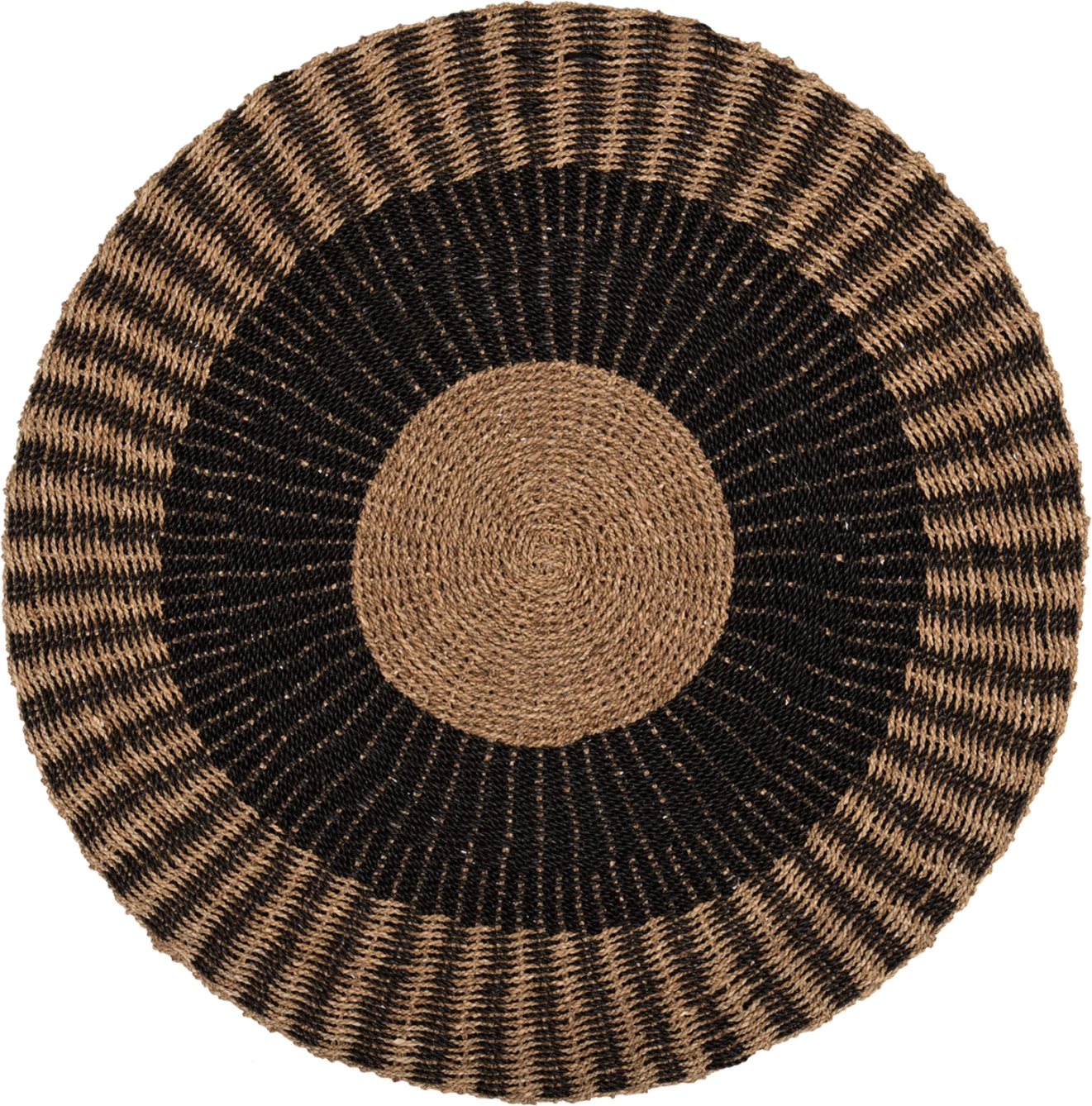 Qilim i rrumbullakët KIRKI, fibra natyrale seagrass, ngjyrë e zezë-natyrale, Φ150cm