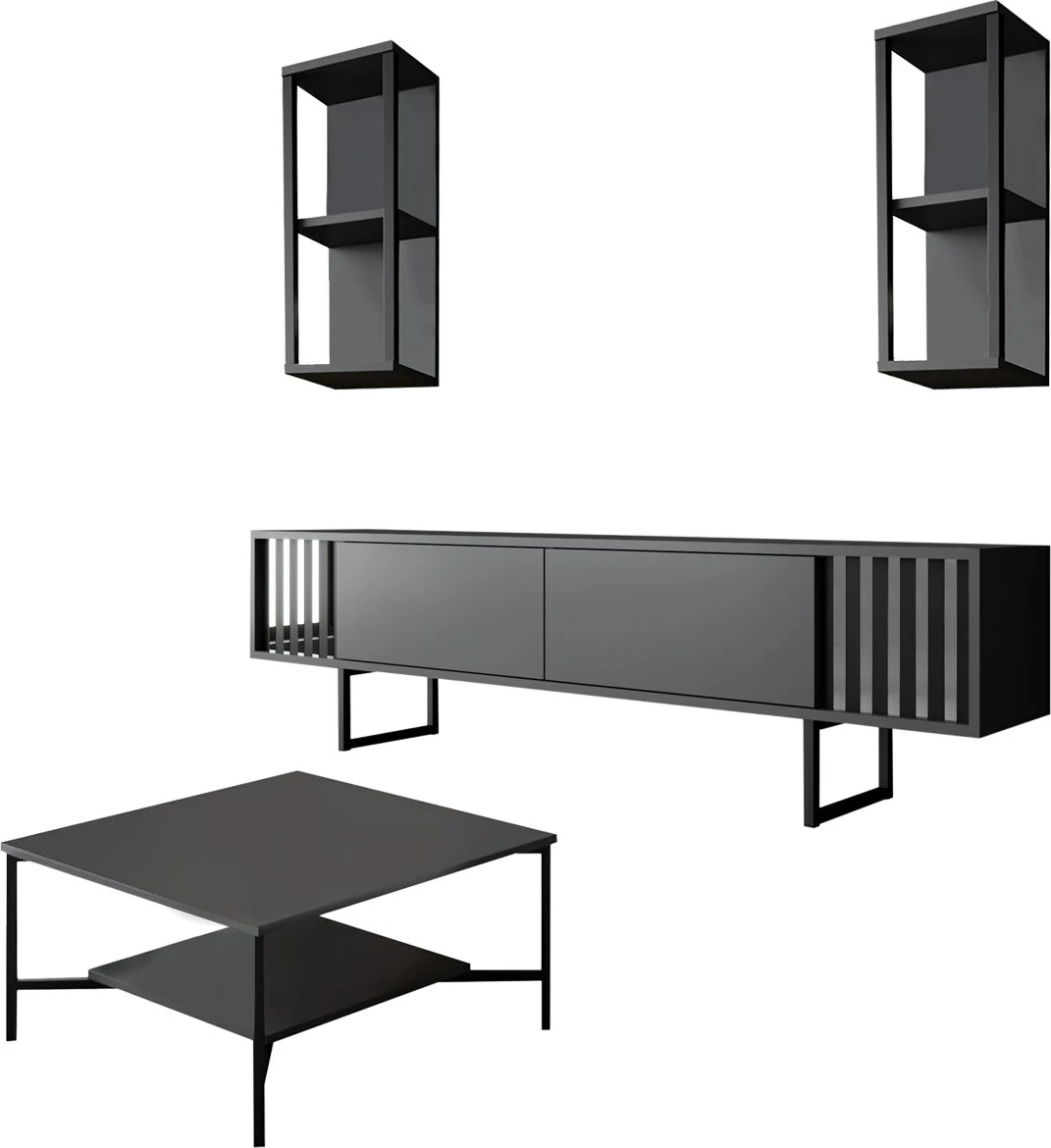 Set mobiljesh për dhomë dite, Chrome Line, antracit, e zezë