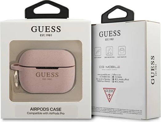 Mbështjellës Guess GUAPSGGEP për AirPods Pro, silikon, rozë me shkëlqim