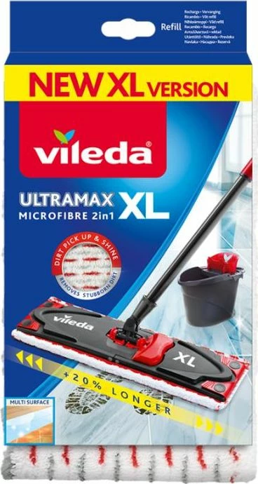 Insert për mop Vileda Ultramax XL 160933, mikrofibër 42x14 cm, bardhë/kuqe