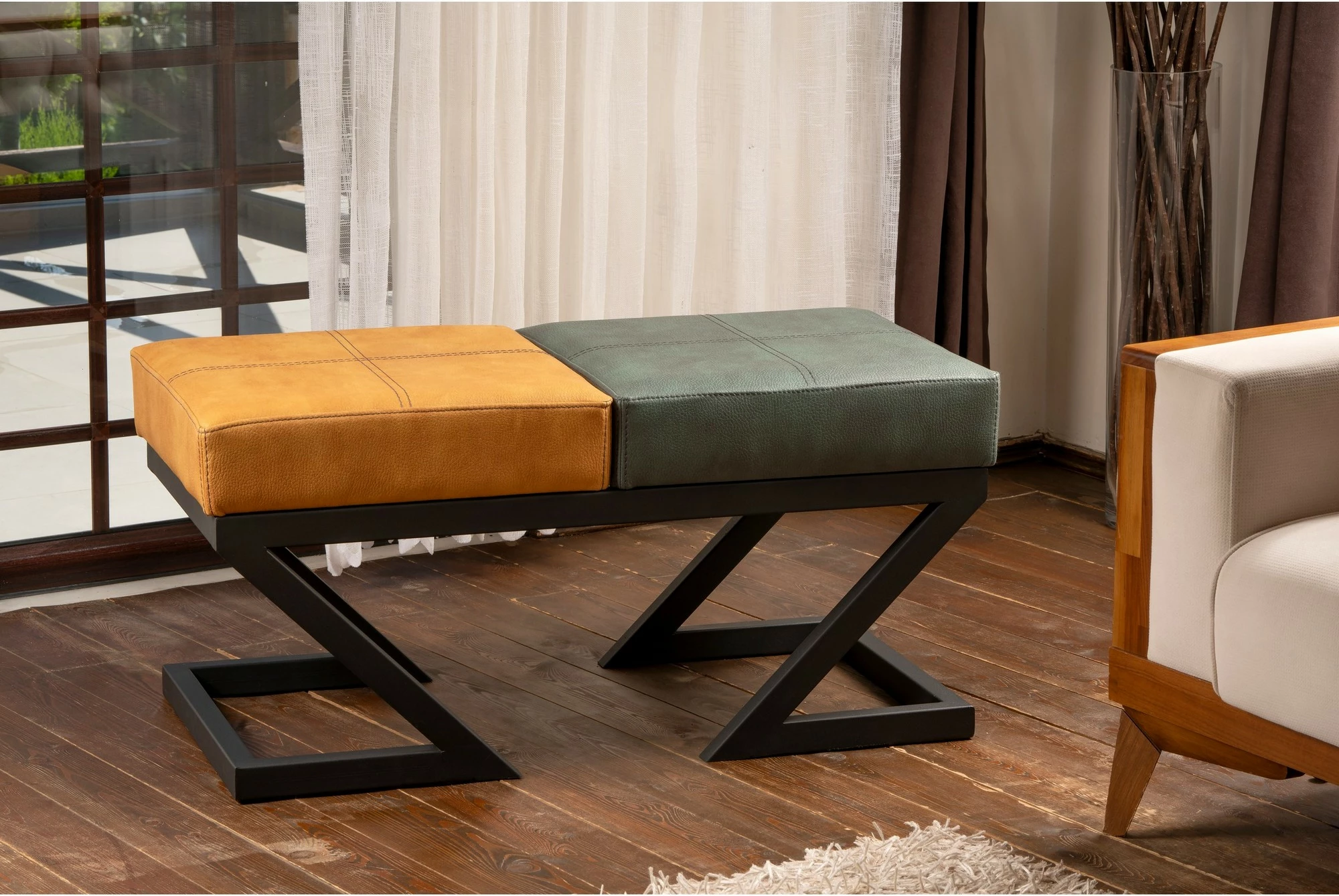 Puf Atelier del Sofa, ngjyrë mustard dhe e gjelbër, Brda