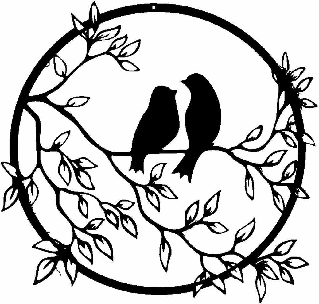 Aksesor dekorativ metalik për mur, zogj në pemë, Wallity